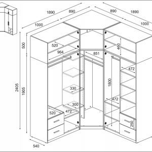 Kampinė spinta su kitomis spintomis BL189/189/240