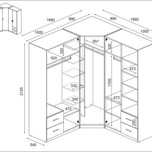Kampinė spinta su kitomis spintomis BL189/189/214